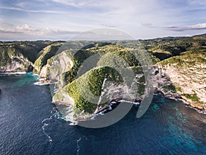 Aerial view on the ocean and rocks.