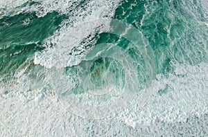 Aerial view ocean with waves