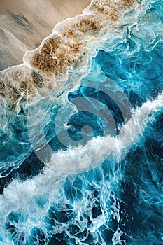 Aerial View of Ocean Waves and Sandy Beach