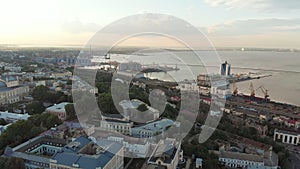 Aerial View of Odesa Downtown old city and sea port