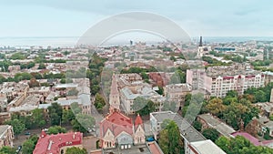 Aerial view of Odessa Lutheran St. Paul`s Cathedral, church of the German Evangelical Lutheran Church of Ukraine