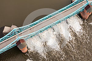 Aerial view of the Odra river bridge in Wroclaw city