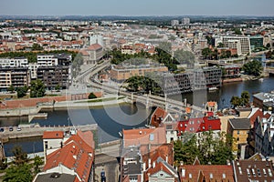 Aerial view of the Odra river in Wroclaw, Poland