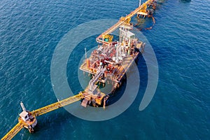 Aerial view of offshore oil and gas rig drilling