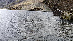 Aerial view of Ogwen valley with Llyn Ogwen in Snowdonia, Gwynedd, North Wales, UK - Great Britain, Europe