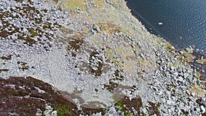 Aerial view of Ogwen valley with Llyn Ogwen in Snowdonia, Gwynedd, North Wales, UK - Great Britain, Europe