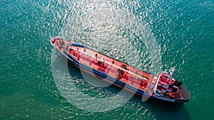 Aerial view oil / chemical tanker in open sea, Refinery Industry cargo ship