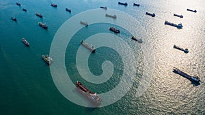 Aerial view oil and gas chemical tanker in open sea, Refinery Industry cargo ship