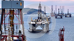 Aerial View of an Oil and Gas Drilling Platforms and Rigs