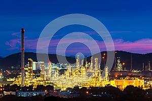 Aerial view of Oil and gas industry - refinery at twilight