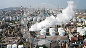 Aerial view oil and gas petrochemical industrial  and Refinery factory