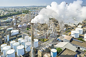 Aerial view oil and gas petrochemical industrial  and Refinery factory