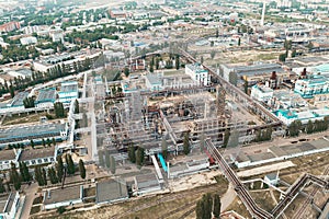 Aerial view oil and gas refinery petrochemical factory, city industrial zone