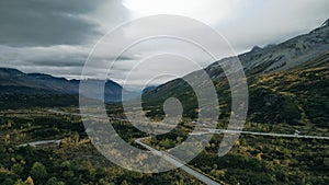 aerial view of Oil pipeline through landscape alaska, usa