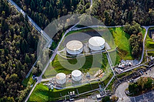 Aerial view of Oil Refinery Industrial Site in a modern city