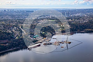 Aerial view of Oil Refinery Industry in Port Moody