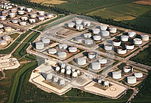 Aerial view - Oil Refinery Storage Tanks photo