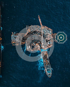 Aerial view of oil rig platform