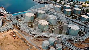 Aerial view of Oil storage near the sea