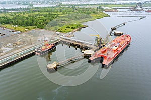 Aerial view oil tanker of business logistic going ship crude oil tanker lpg ngv
