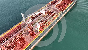 Aerial view of oil tanker floats. Tanker ship logistic and transportation oil and gas industry.