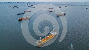 Aerial view oil tanker ship, cargo vessel