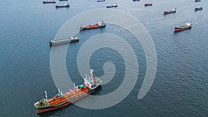 Aerial view oil tanker ship, cargo vessel.