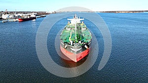 Aerial View of Oil Tanker Ship on the Delaware River