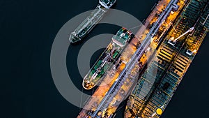 Aerial view of oil tanker ship at the port, Aerial view oil term