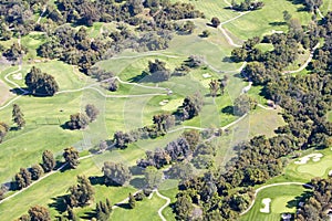 Aerial view of Ojai Valley Inn Country Club Golf Course in Ventura County, Ojai, California