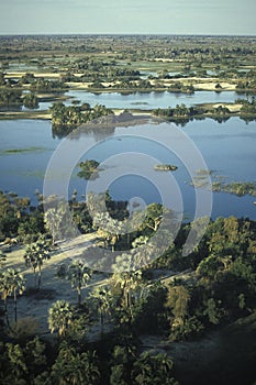 Aerial view, Okavango delta, Botswana.