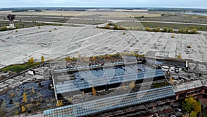 Aerial view on old abandoned airport and runaway