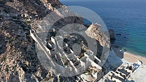 Aerial View of an Old Abandoned Mine on a Mountain Side, Milos Island, Greece