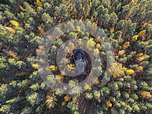 Aerial view of old anti-aircraft defense tower in Rajamaki, Nurmijarvi