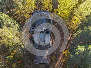 Aerial view of old anti-aircraft defense tower in Rajamaki, Nurmijarvi