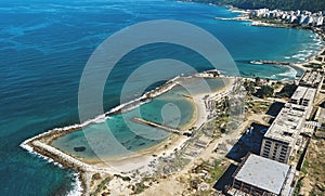 Aerial view the old beach and structure of The Macuto Sheraton hotel built in 1961 and located in front of the Caribbean