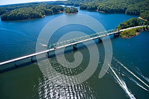 Aerial view of an old Bethany bridge over lake Allatoona