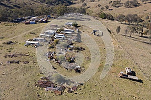 Aerial view of a an old bus graveyard