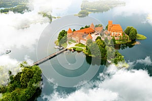 Aerial view of old castle. Trakai, Lithuania.