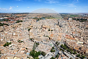 Aerial view of the old city on the hill of Toledo, Spain