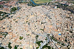 Aerial view of the old city on the hill of Toledo, Spain