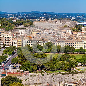 Aerial view from Old fortress on the city, Corfu