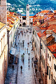 Aerial view of Old Fortress Dubrovnik in Croatia with Stradun street