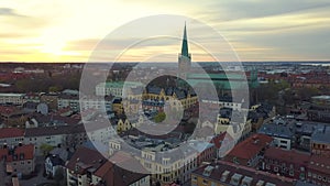 Aerial view of old historical Linkoping city in Sweden. European architecture in scandinavian town