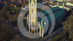 Aerial view of old historical Linkoping city in Sweden. European architecture in Scandinavian town