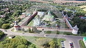 Aerial view of the old Kremlin fortress, located in the historical center of the city of Zaraysk in the Moscow region