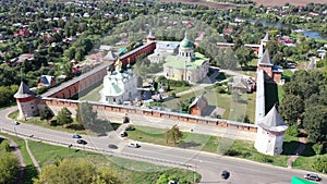Aerial view of the old Kremlin fortress, located in the historical center of the city of Zaraysk in the Moscow region