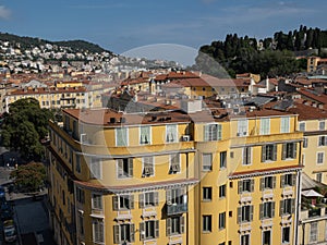 Aerial view of old Nice France cityscape rooftops