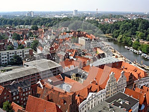 Aerial view of the old part of Lubeck