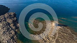 Aerial view of old prison. La Pelosa Beach, Sardinia, Italy.